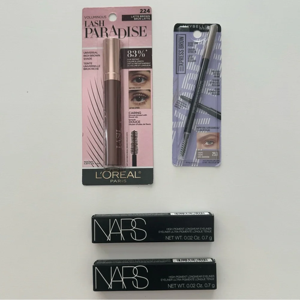NEW nars eyeliner maybelline eyebrow pencil l’oréal lash paradise mascara bundle